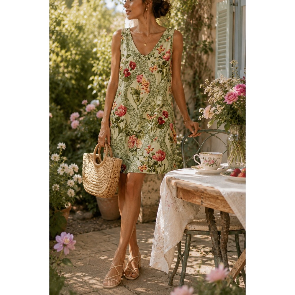Talbots Floral Botanical V-Neck Sleeveless Shift Dress Size 10 Garden party - Picture 2 of 8